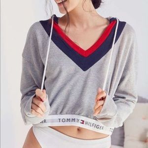 Tommy Hilfiger Gray and Red V-Neck Hoodie